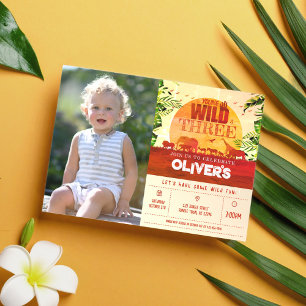 Safari Animals Young Wild & Three Photo Birthday I Invitation