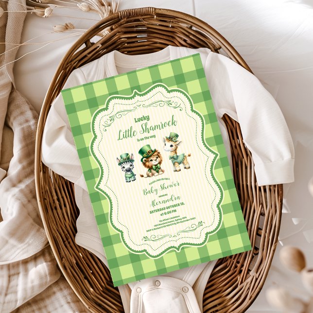 Safari Animlas Lucky Little Shamrock Baby Shower Invitation (Creator Uploaded)