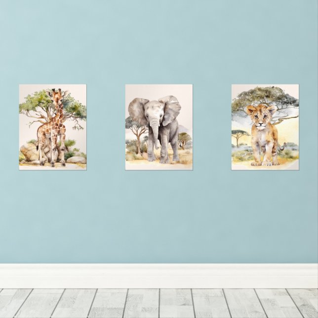 Safari Babies Giraffe Elephant Lion Nursery (Wood Floor)