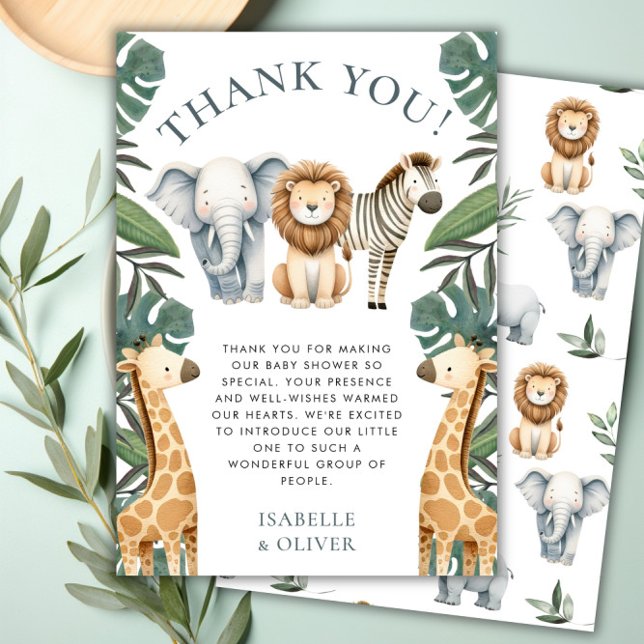 Safari Baby Animals and Greenery Thank You Card (Safari Baby Animals and Greenery Thank You Card)