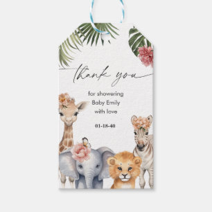 Safari baby Animals Baby Girl Shower Thank Gift Tags