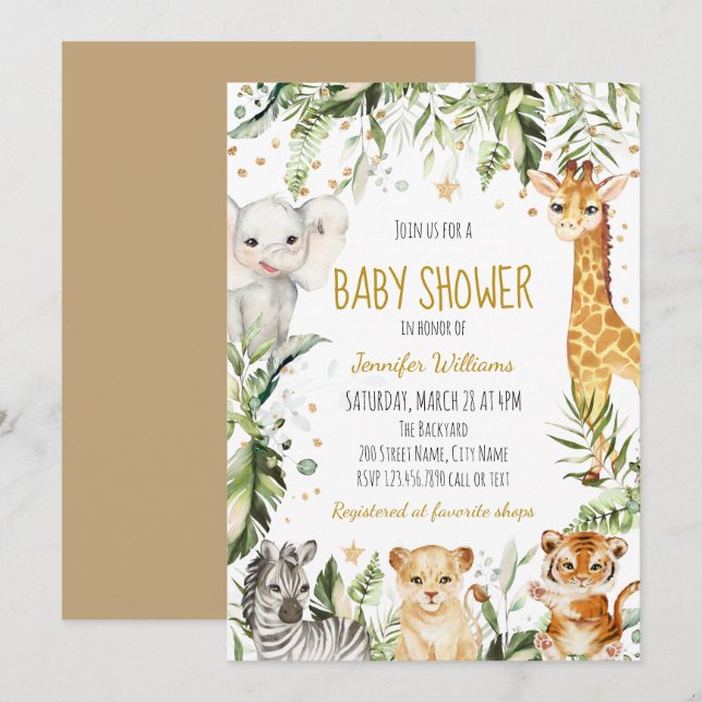 Safari Baby Animals Baby Shower Invitation (Front/Back)