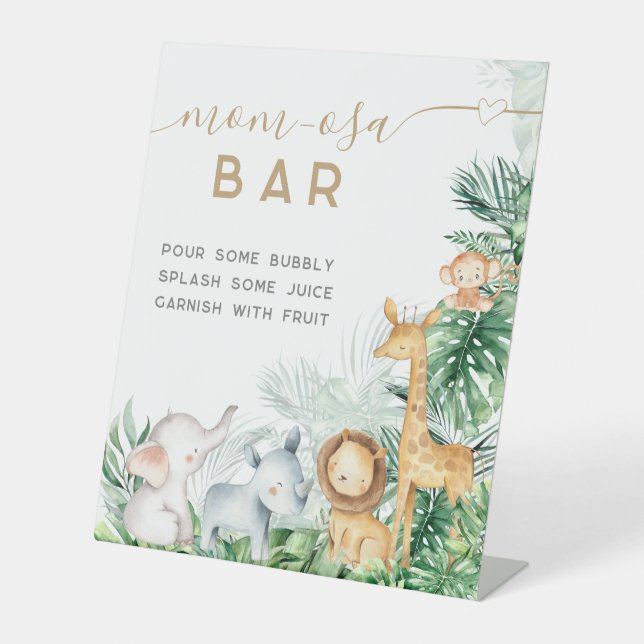 Safari Baby Animals Baby Shower Mum-osa bar Pedestal Sign (Front)
