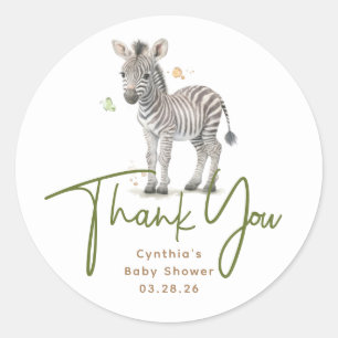 Safari Baby Animals Cute Zebra Thank You Classic Round Sticker