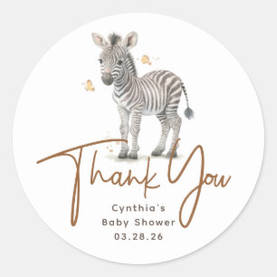 Safari Baby Animals Cute Zebra Thank You Classic Round Sticker