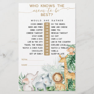 Safari Baby Animals Greenery Baby Shower game