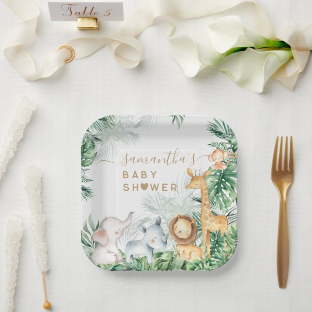 Safari Baby Animals Greenery Baby Shower  Paper Plate (Wedding)