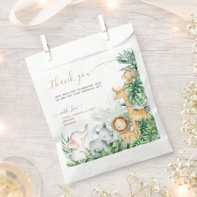 Safari Baby Animals Greenery Baby Shower Thank Favour Bags (Clipped)