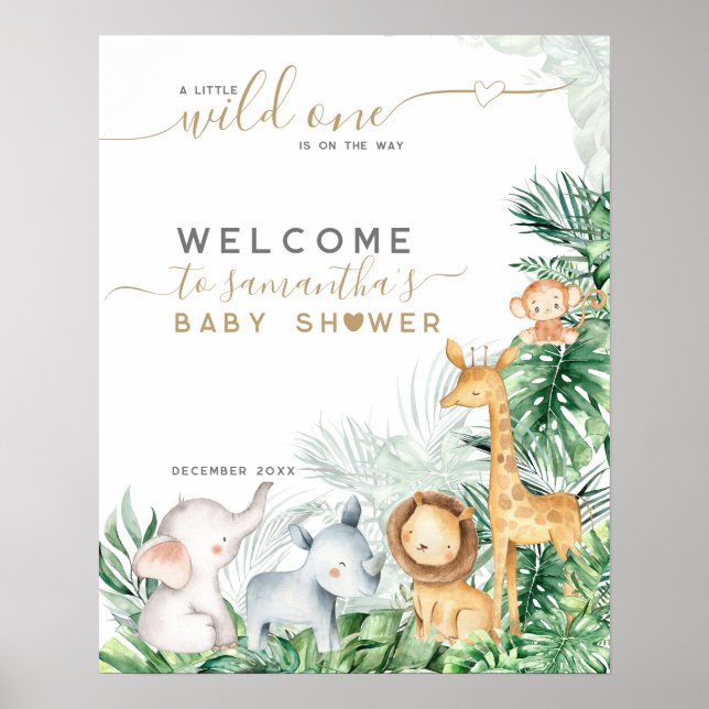 Safari Baby Animals Greenery Baby Shower welcome  Poster (Front)