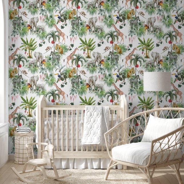 Safari Baby Animals Jungle Green Wallpaper (Kids)