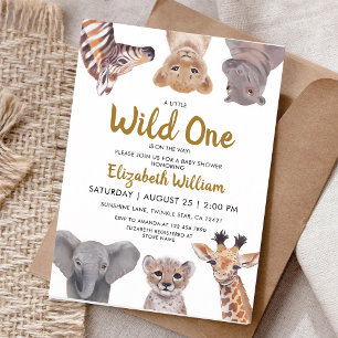 Safari Baby Animals Little Wild One Shower Invitation