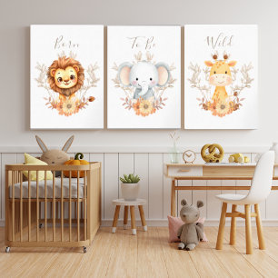 Safari Baby Animals Nursery Wall Art Set Print Set