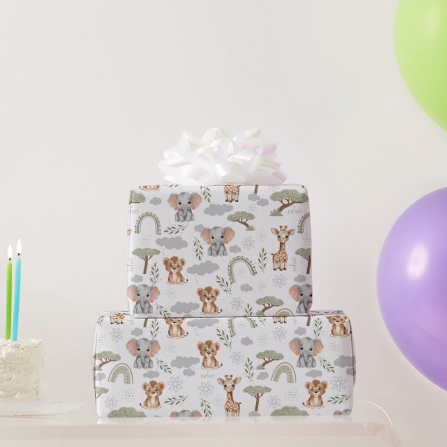 Safari Baby Animals Rainbows Baby Shower Wrapping Paper (Party Gifts)