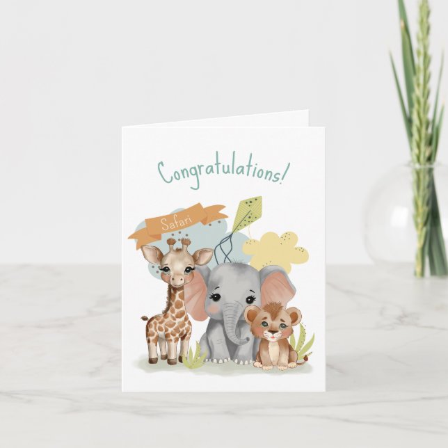 Safari Baby Animals Shower New Baby  Card (Front)