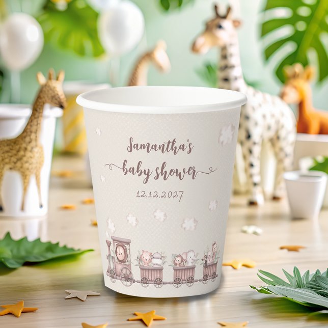 Safari Baby Animals Train Baby Shower Paper Cups (Creator Uploaded)