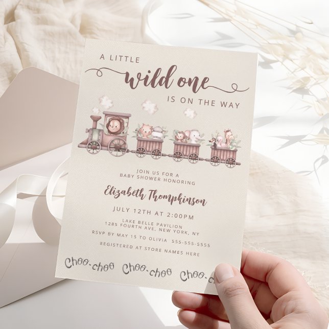 Safari Baby Animals Train Neutral Baby Shower Invitation (Creator Uploaded)