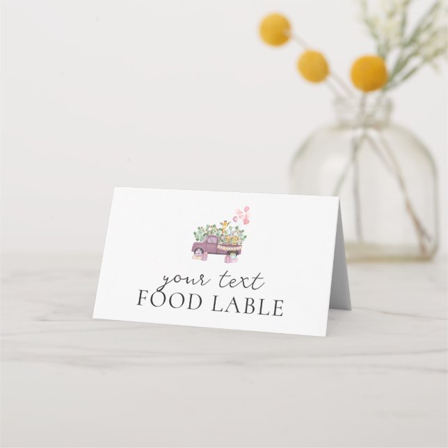Safari Baby Animals Truck 1st Birthday Party Food Place Card (Front)