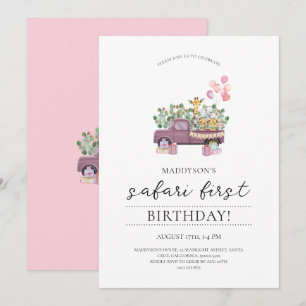 Safari Baby Animals Truck 1st Birthday Party Invit Invitation
