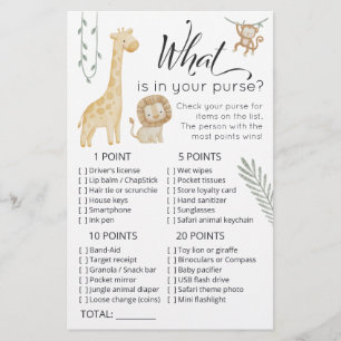 Safari Baby Animals What's in Your Purse Game Card