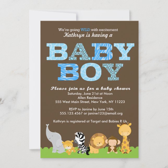 Safari Baby Boy Shower Invitation (Front)