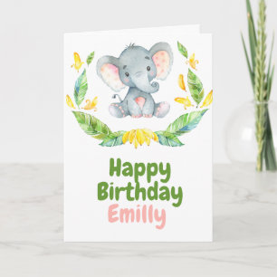 Safari Baby Elephant Happy Birthday  Card