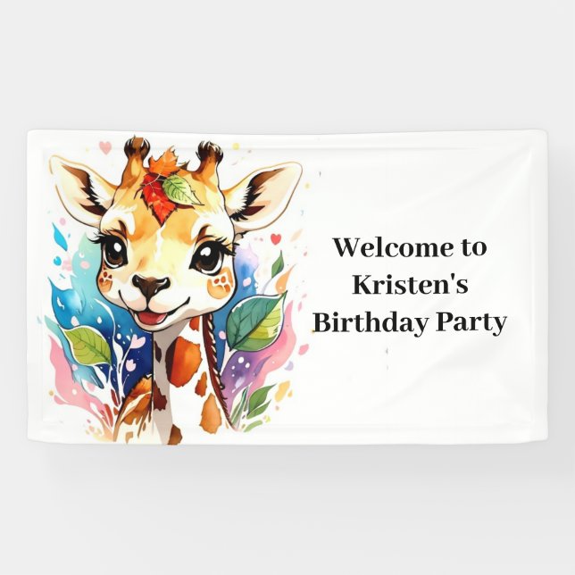 Safari Baby Giraffe Custom Birthday Banner (Horizontal)