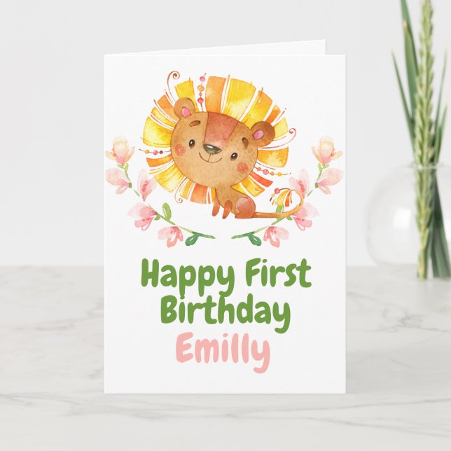 Safari Baby Lion Happy 1st Birthday Card (Front)