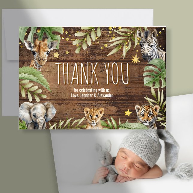 Safari Baby Shower Baby Animals Photo Thank You Card (Creator Uploaded)