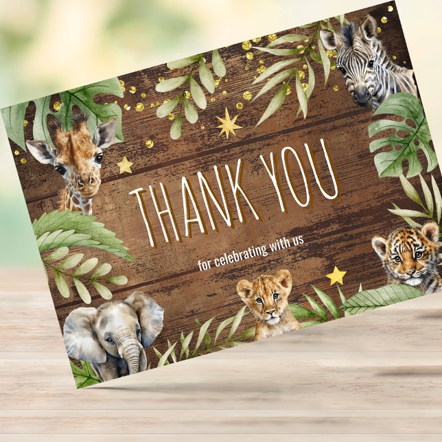 Safari Baby Shower Baby Animals Thank You Card (Creator Uploaded)