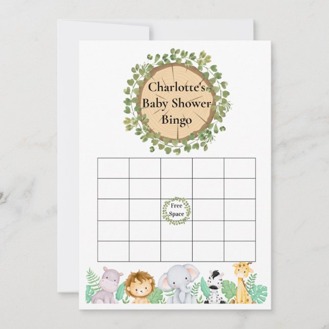 Safari Baby Shower Bingo and Name Race Card (Front)