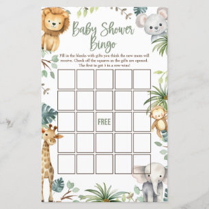 Safari Baby Shower Bingo Cards