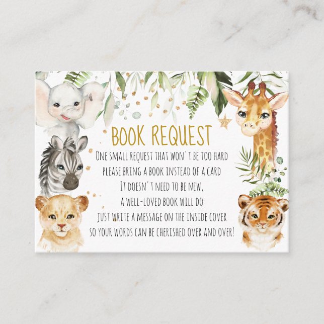 Safari Baby Shower Book Request Card (Front)