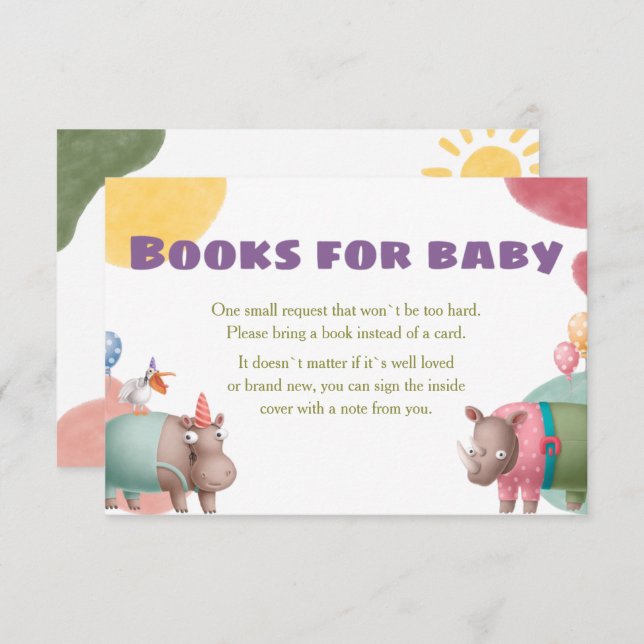 Safari Baby Shower Books For Baby Card (Front/Back)