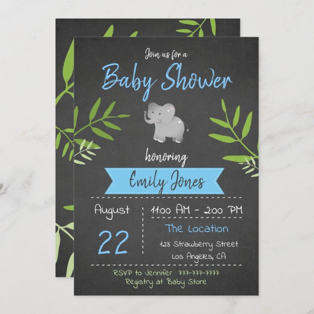Safari Baby Shower Boy Chalkboard Invitation (Front/Back)
