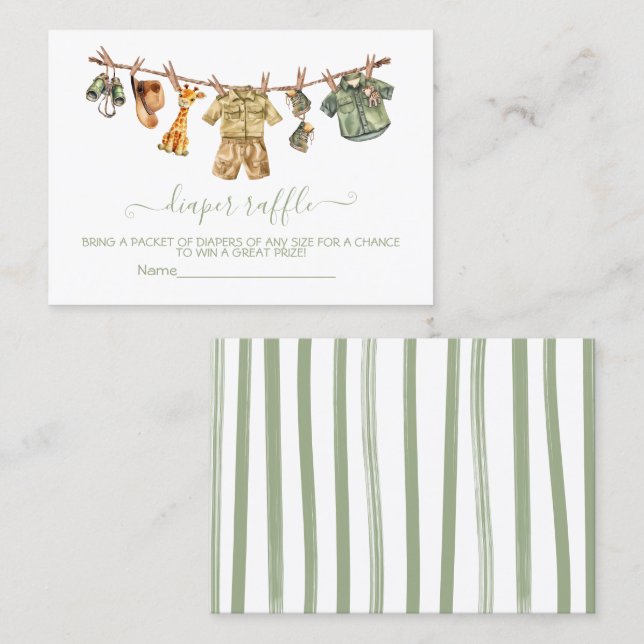 Safari Baby Shower Clothesline Diaper Raffle Cards (Front/Back)