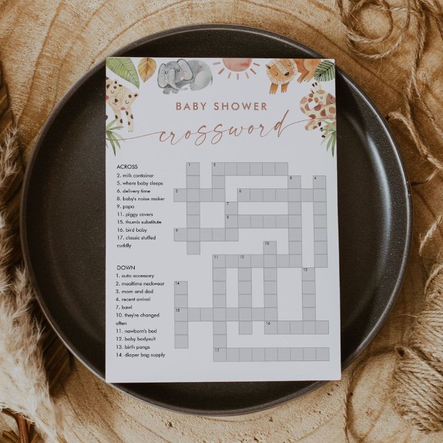 SAFARI Baby Shower Crossword Game Card (Creator Uploaded)
