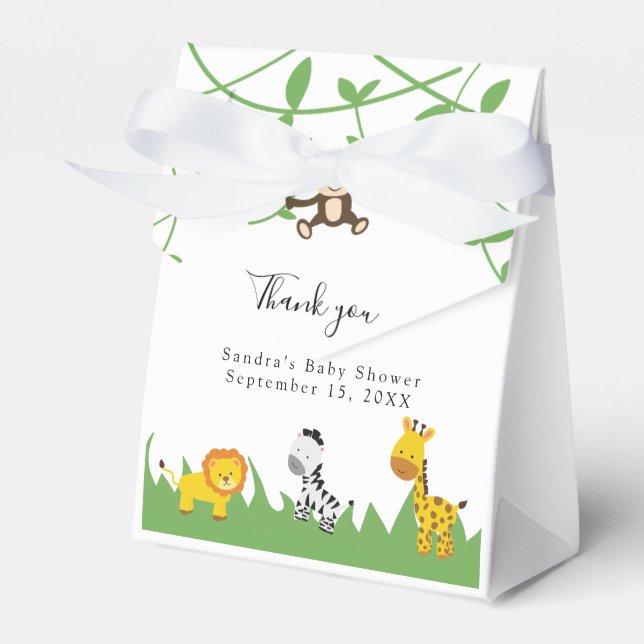 Safari Baby Shower Cute Jungle Animals Neutral Favour Box (Front Side)