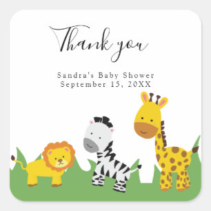 Safari Baby Shower Cute Jungle Animals Neutral Squ Square Sticker