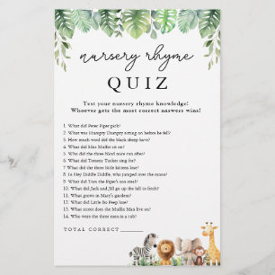 Safari Baby Shower Game Nursery Rhyme Quiz Flyer
