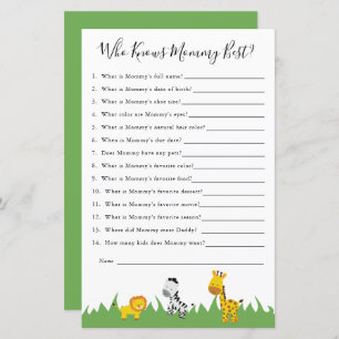 Safari Baby Shower Game Who Knows Mummy Best