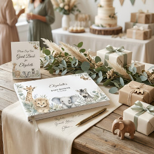 Safari Baby Shower Gender-Neutral Safari Animals Guest Book