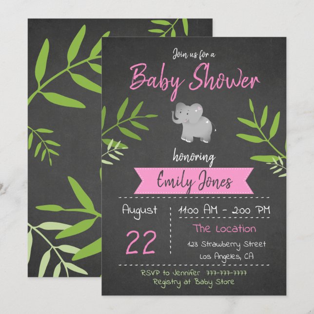 Safari Baby Shower Girl Chalkboard Invitation (Front/Back)