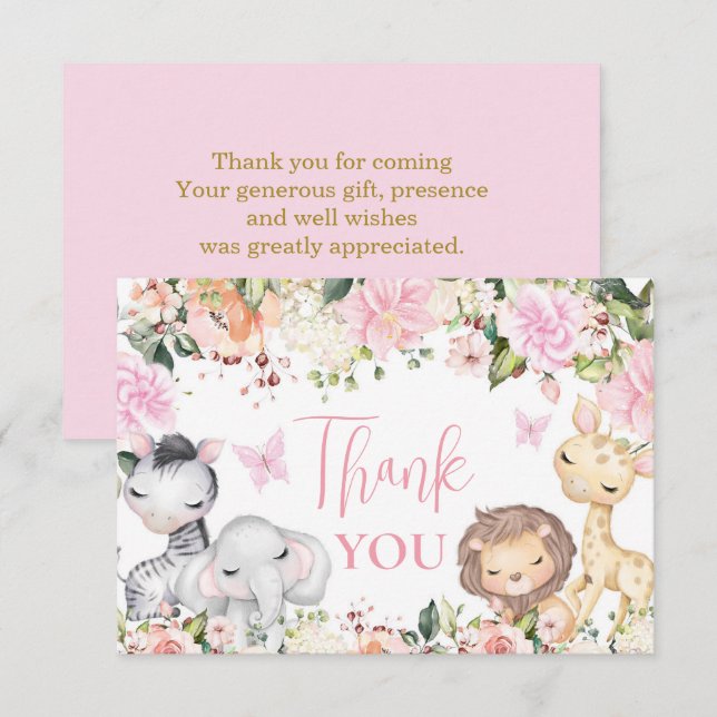 Safari Baby Shower Girl thank you Note Card (Front/Back)
