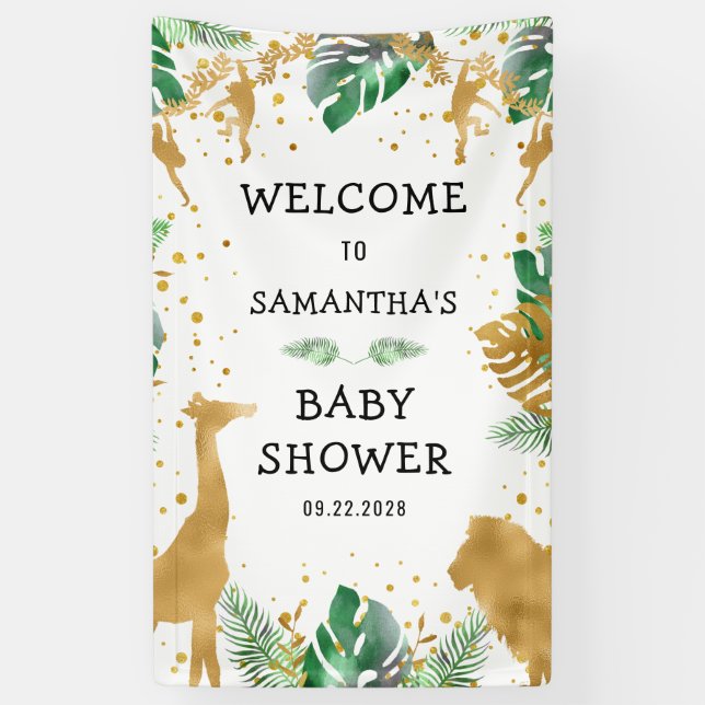 Safari Baby Shower Gold Green Welcome Banner (Vertical)