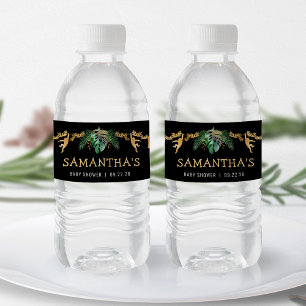 Safari Baby Shower Green Gold Black Water Bottle Label