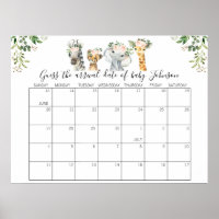 Safari Baby Shower Guess Delivery Date Calendar