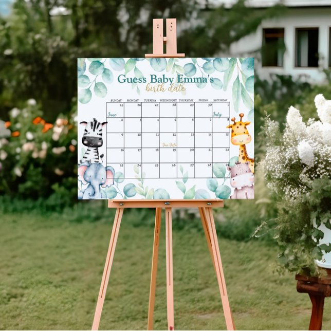 Safari Baby Shower Guess Due Date Calendar Poster (Creator Uploaded)
