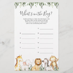 Safari Baby Shower Guess What's in the Bag Game