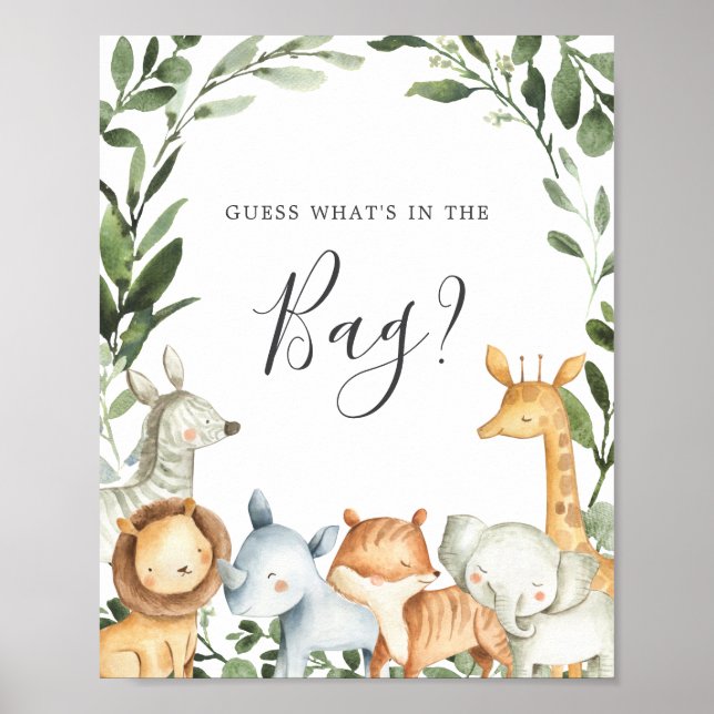 Safari Baby Shower Guess What's in the Bag Game Poster (Front)