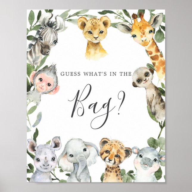 Safari Baby Shower Guess What's in the Bag Game Poster (Front)
